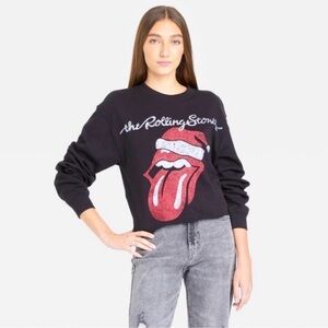 THE ROLLING STONES Black Cropped Rolling Stones Santa Hat Sweatshirt